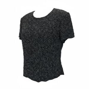 Papell Boutique Evening Black Beaded Holiday 100% Silk M Hand Beaded Blouse